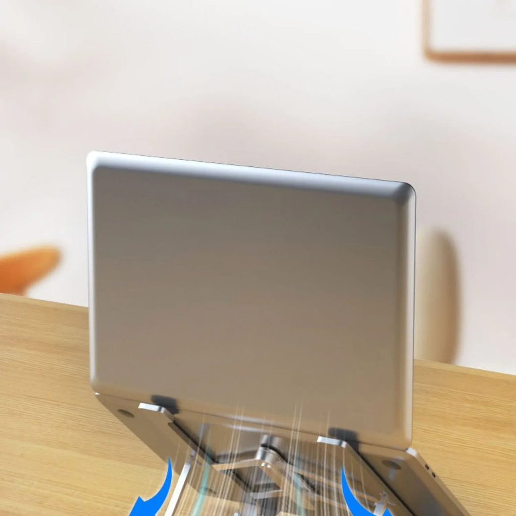 Collapsible aluminium alloy portable bracket for desktop laptop cooling rack in silver or grey