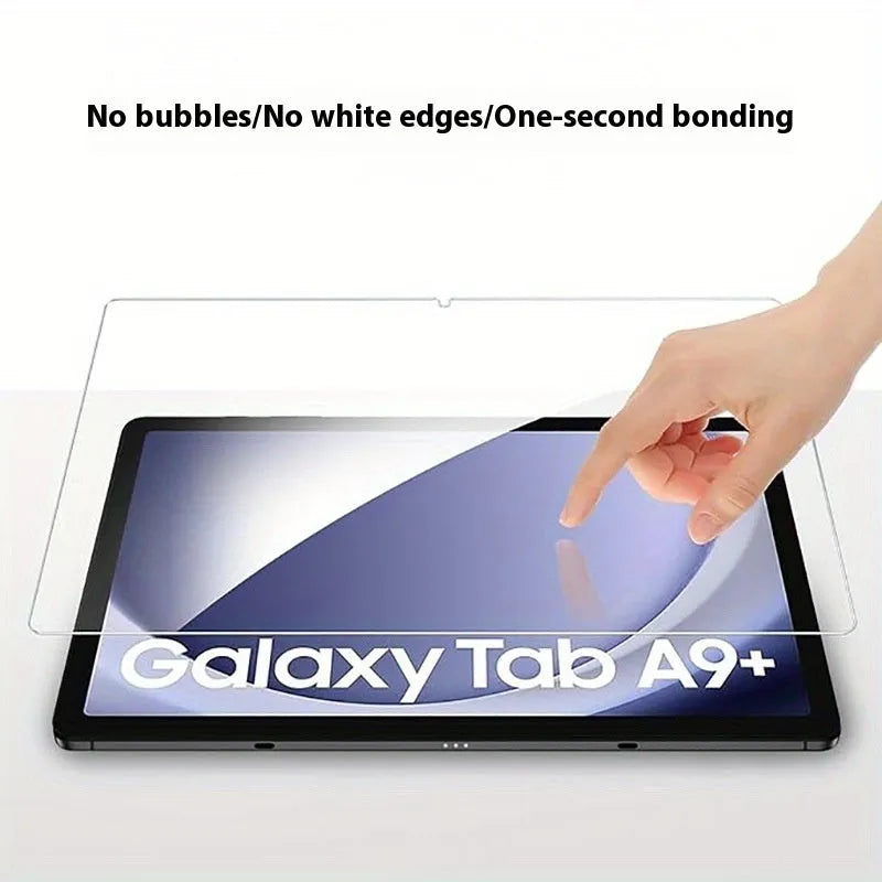 Tempered glass screen protector for Samsung Galaxy tablets on a leather pouch