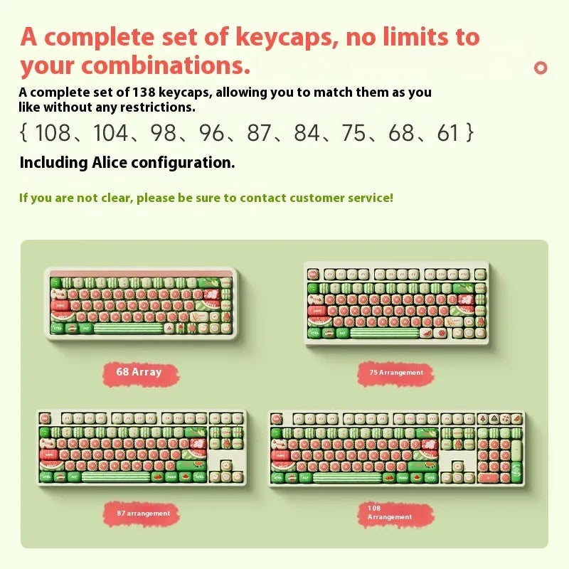 Watermelon theme mechanical keyboard key caps with five-sided sublimation printing on PBT plastic