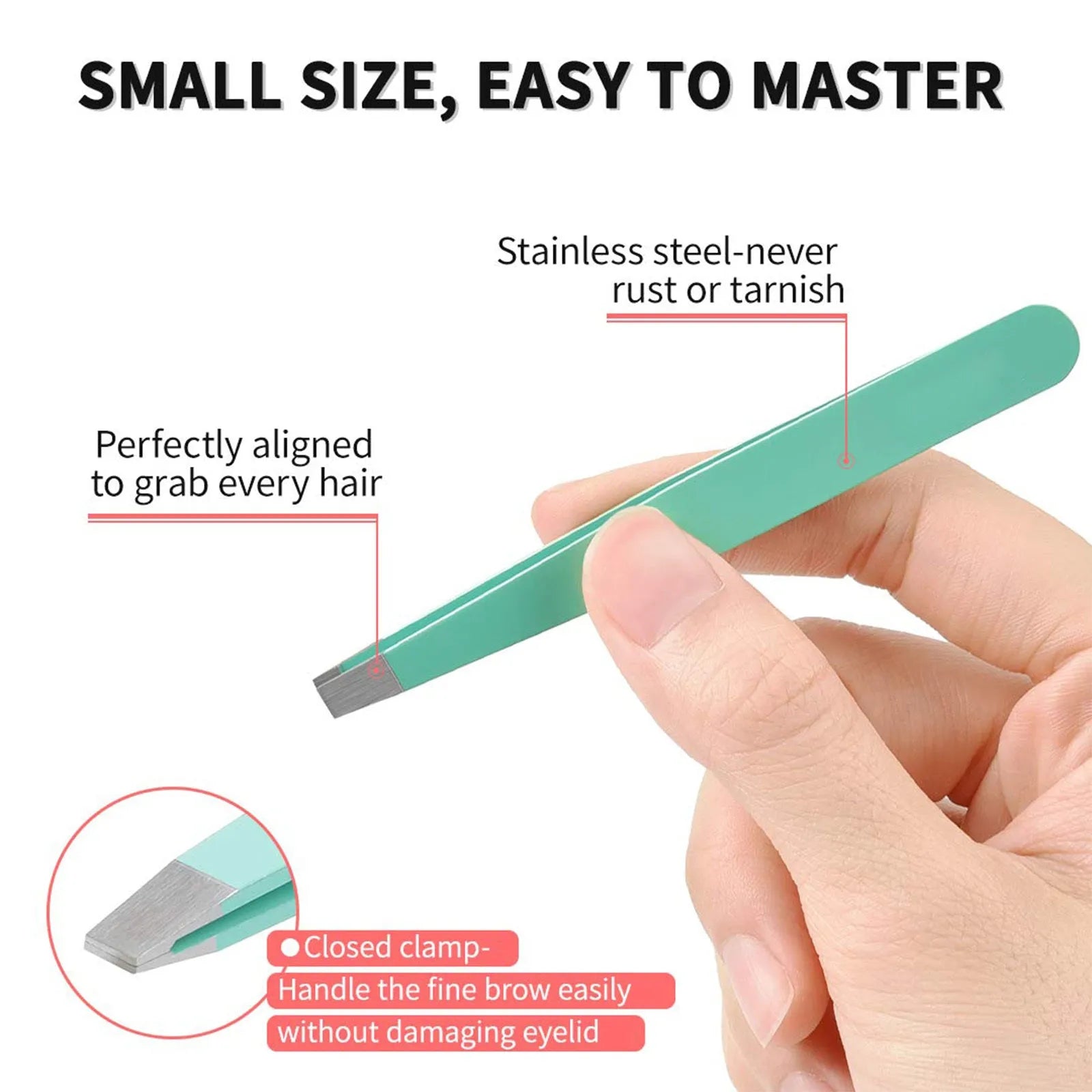Professional 6-piece stainless steel eyebrow tweezer set with curved scissors and leather case