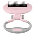 Rotating dual-head dog comb knot remover in blue with steel teeth and TPR handle on white background