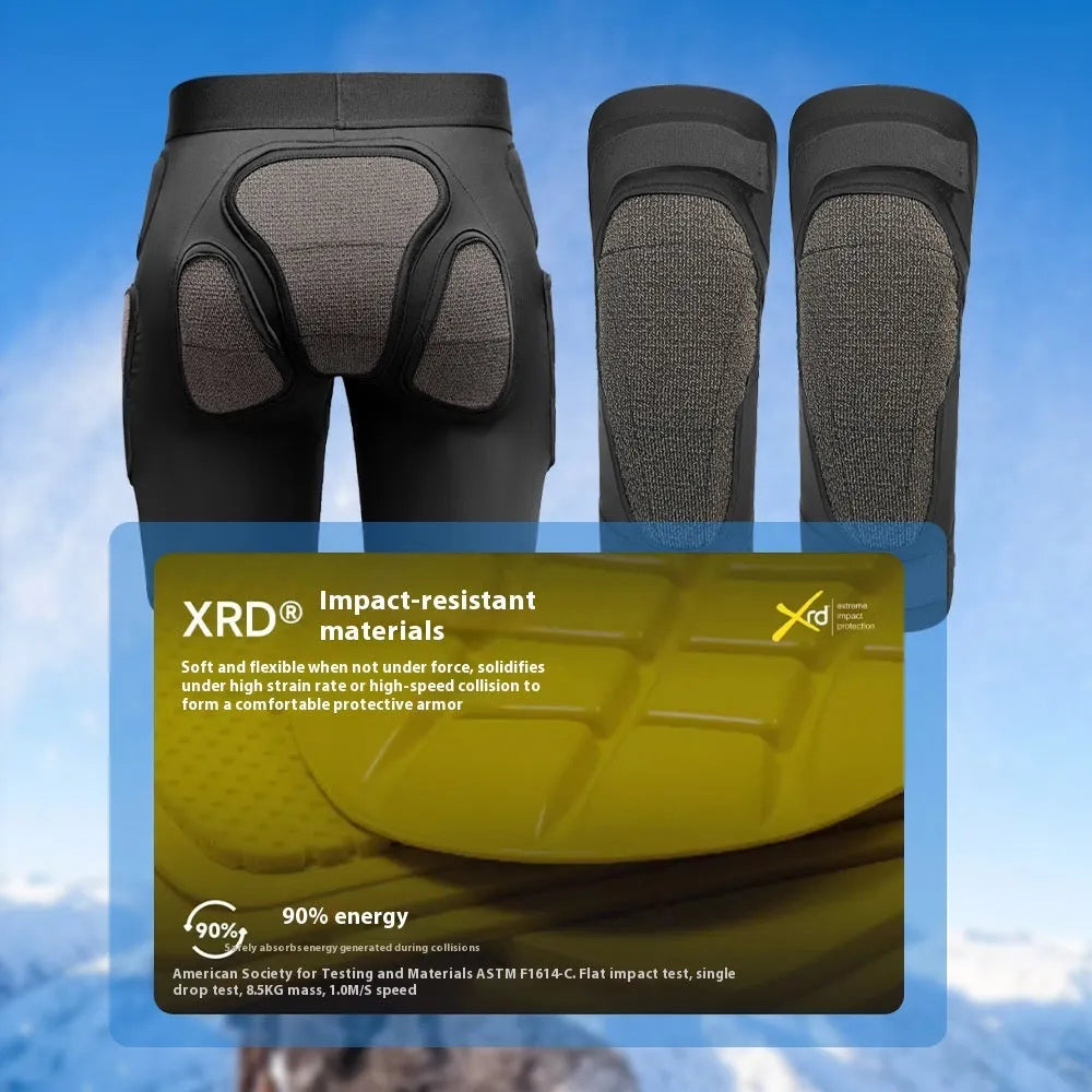 X-ray diffraction ski protective gear showing hip pads and knee pads for anti-fall protection during sports