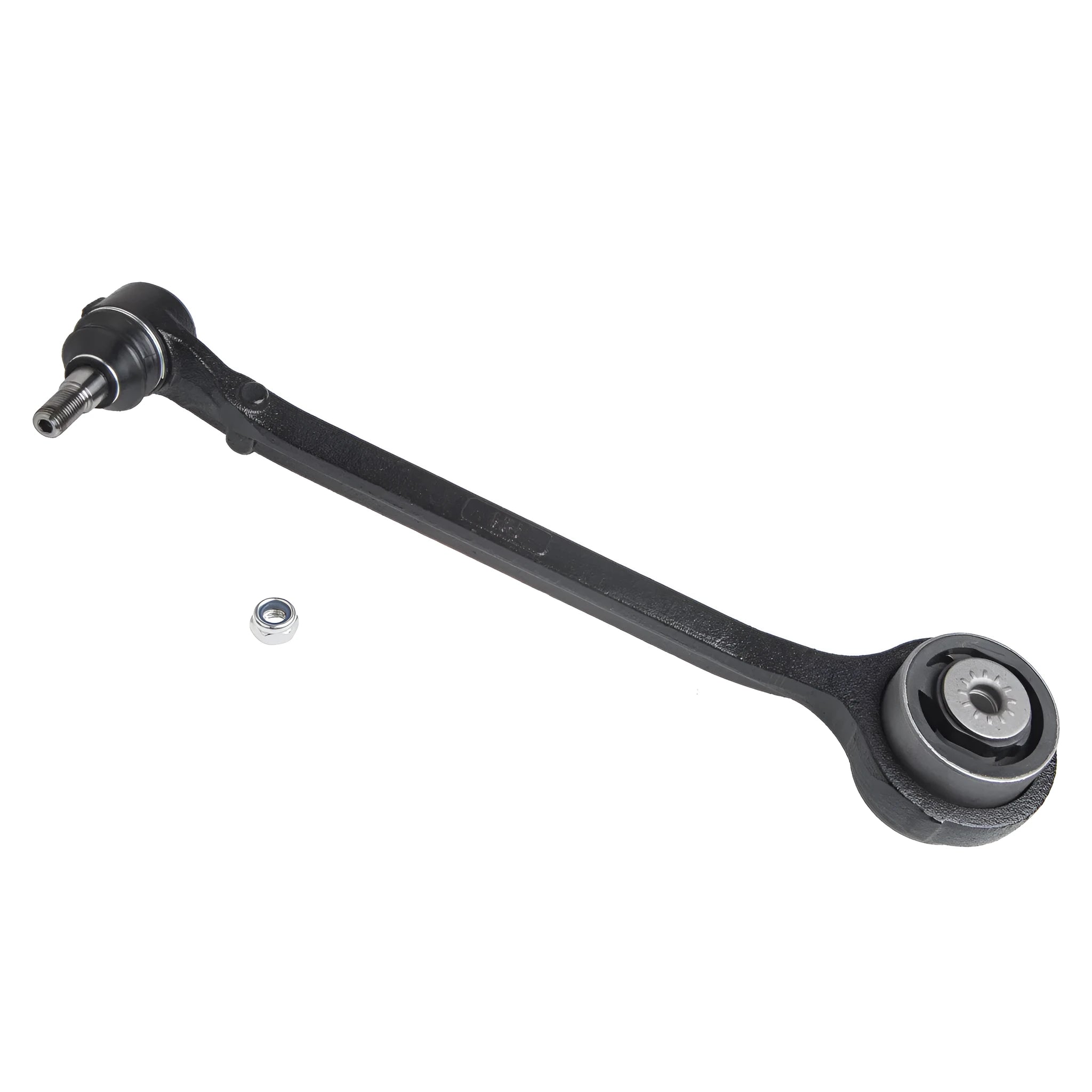 Black automotive swing arm control arm for Chrysler and Dodge vehicle suspension repair.