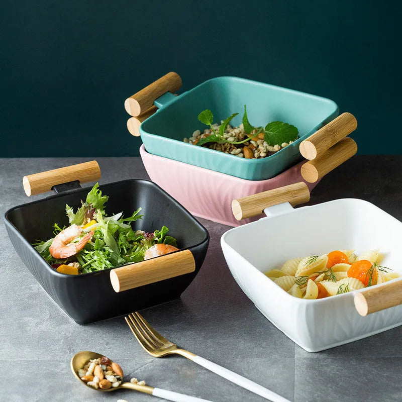 Creative irregular shaped porcelain bowl with lid in black, green, pink, or white colour.