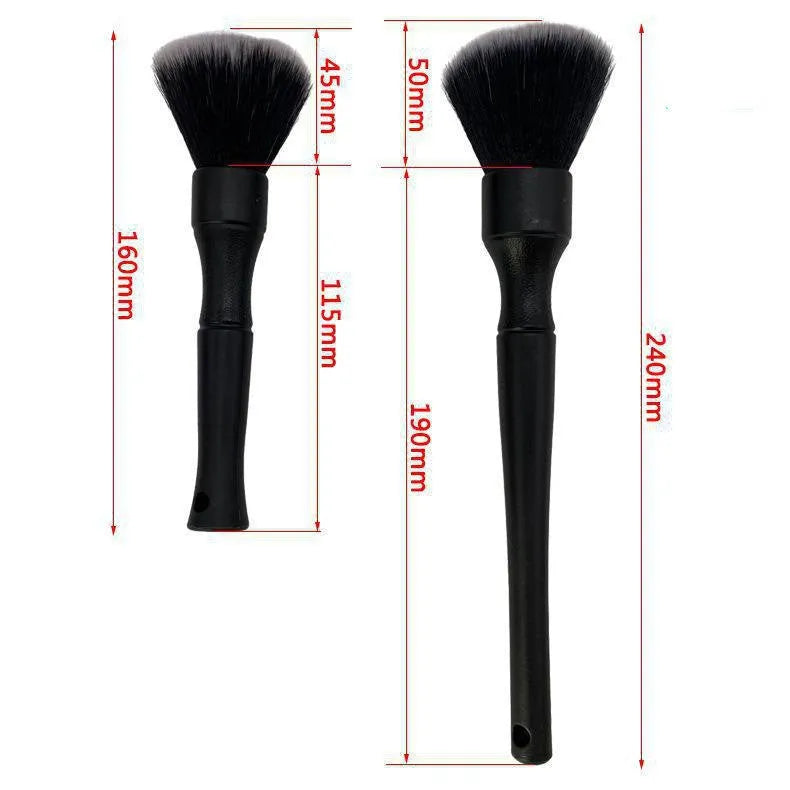 Black car detailing brush with ultra-soft pig hair bristles and PP handle in two sizes
