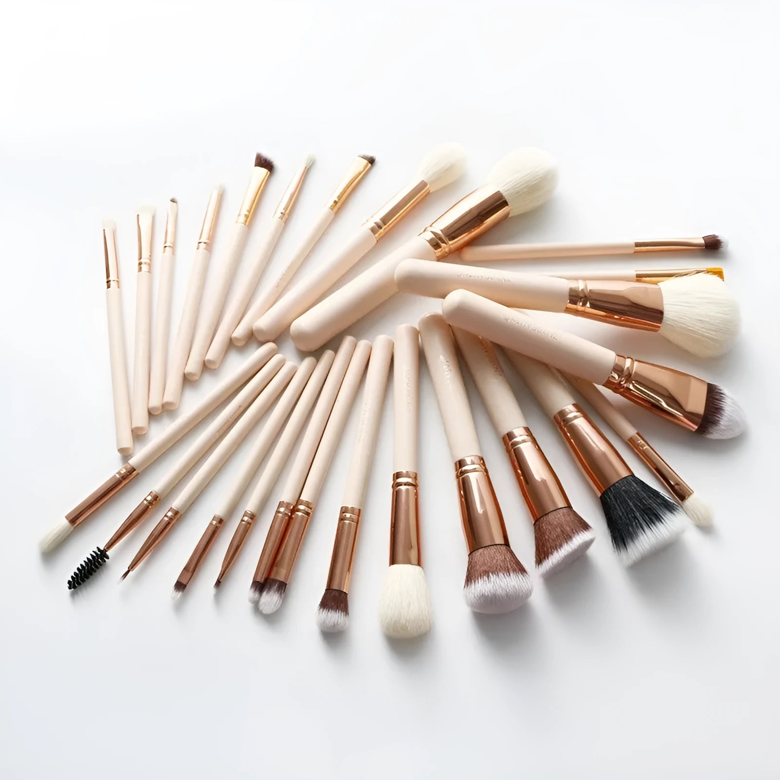 26 piece pink wooden handle makeup brush set in a PU travel bag