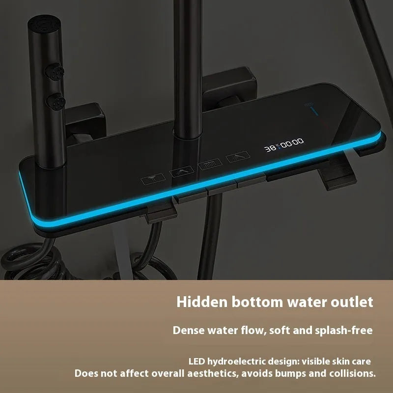 Aluminium digital display shower head set with concealed installation and temperature control