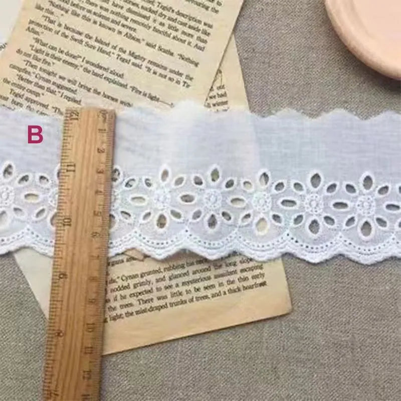 Embroidered lace cutout cotton trim in four widths for DIY clothing accessories