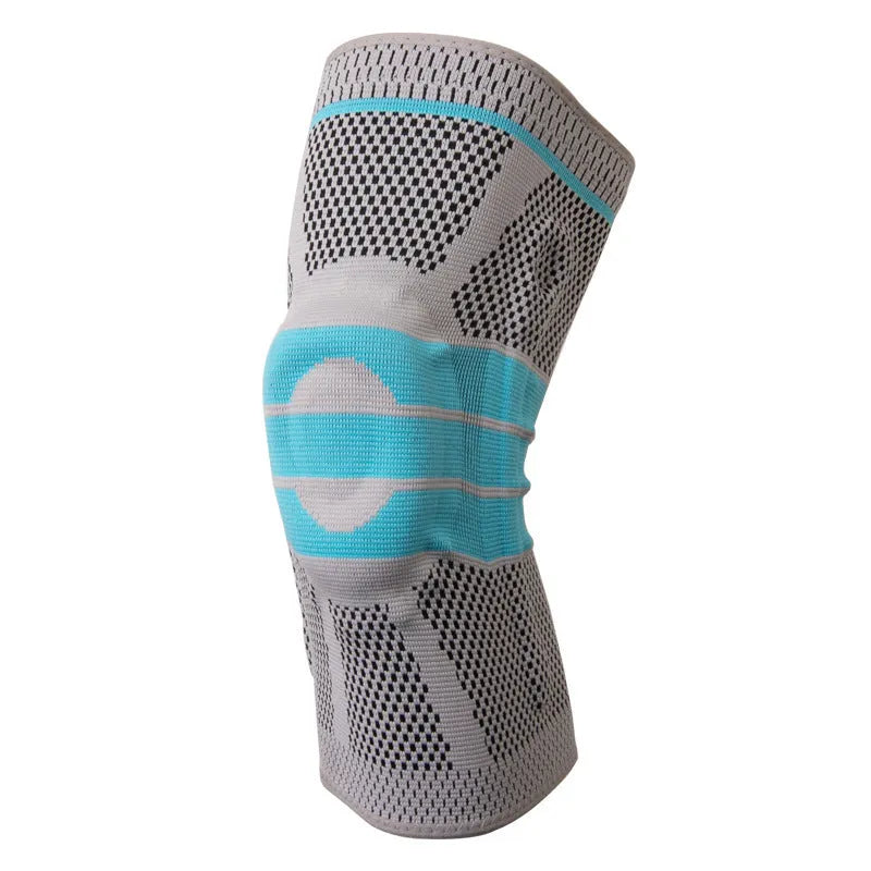 Sky blue elastic fibre knee pads with silicone for basketball and running protection