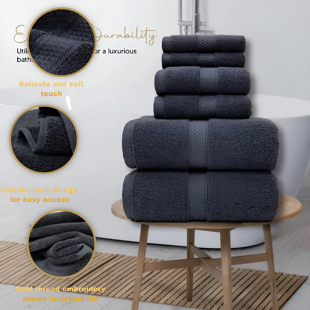 Pure cotton jacquard bath towel in dark blue, 70x140 cm, woven pattern on white background