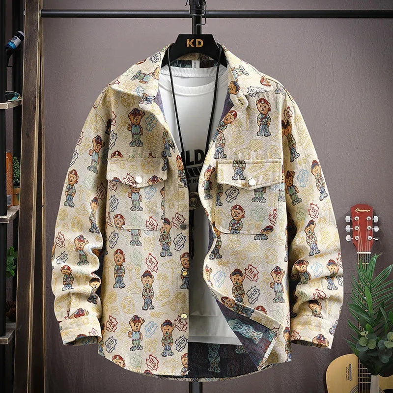 Personality casual lapel shirt coat in straight hem design with long sleeves