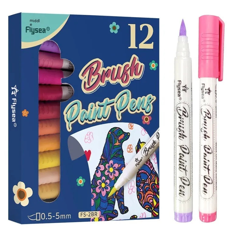 Soft head gouache pen sets for hand lettering and greeting card decoration in multiple colour configurations