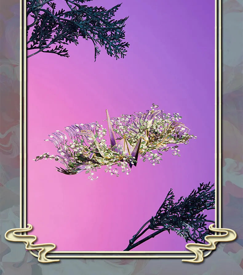 Flower crane metal puzzle assembled model with LED lighting and metal sheet background