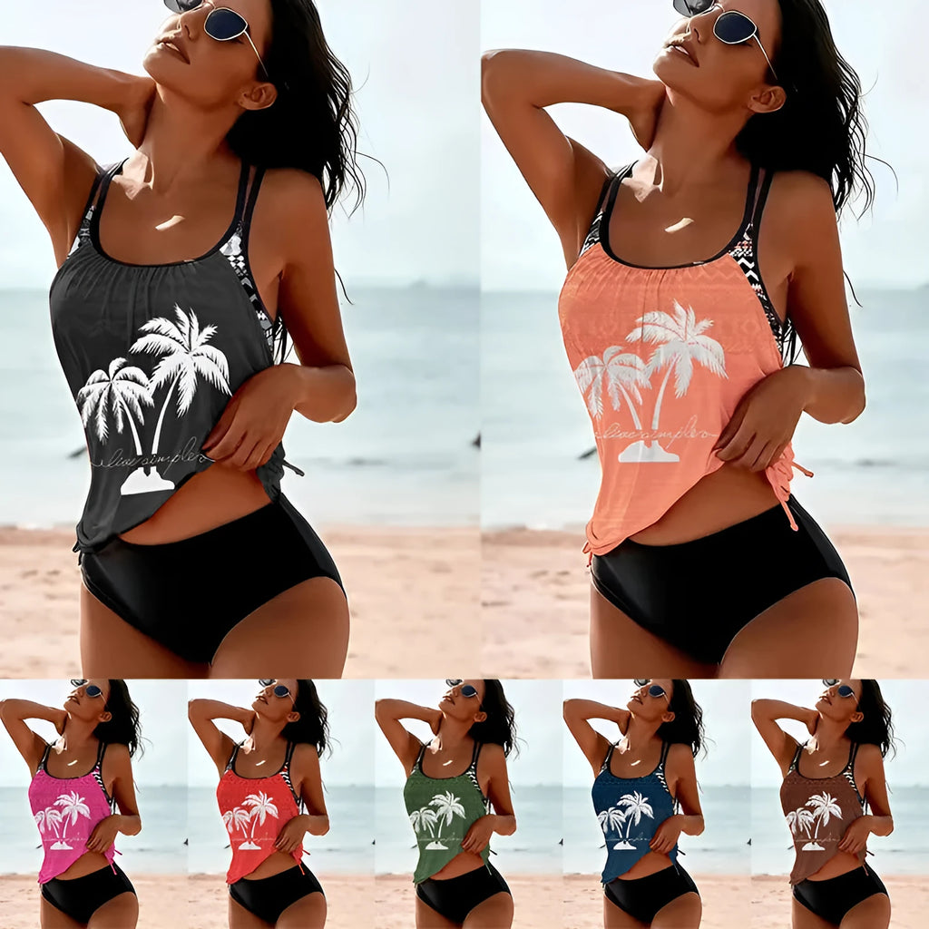 Women's loose fit split tangini briefs bikini set in various colours