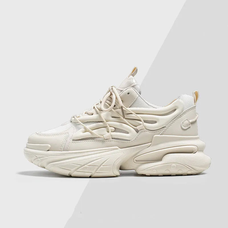 Men's beige sneaker with mesh and PU leather upper, round toe design and rubber sole
