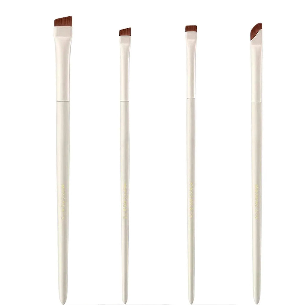4 piece angled eyeliner and brow brush set with ultra thin precision brushes in leather case