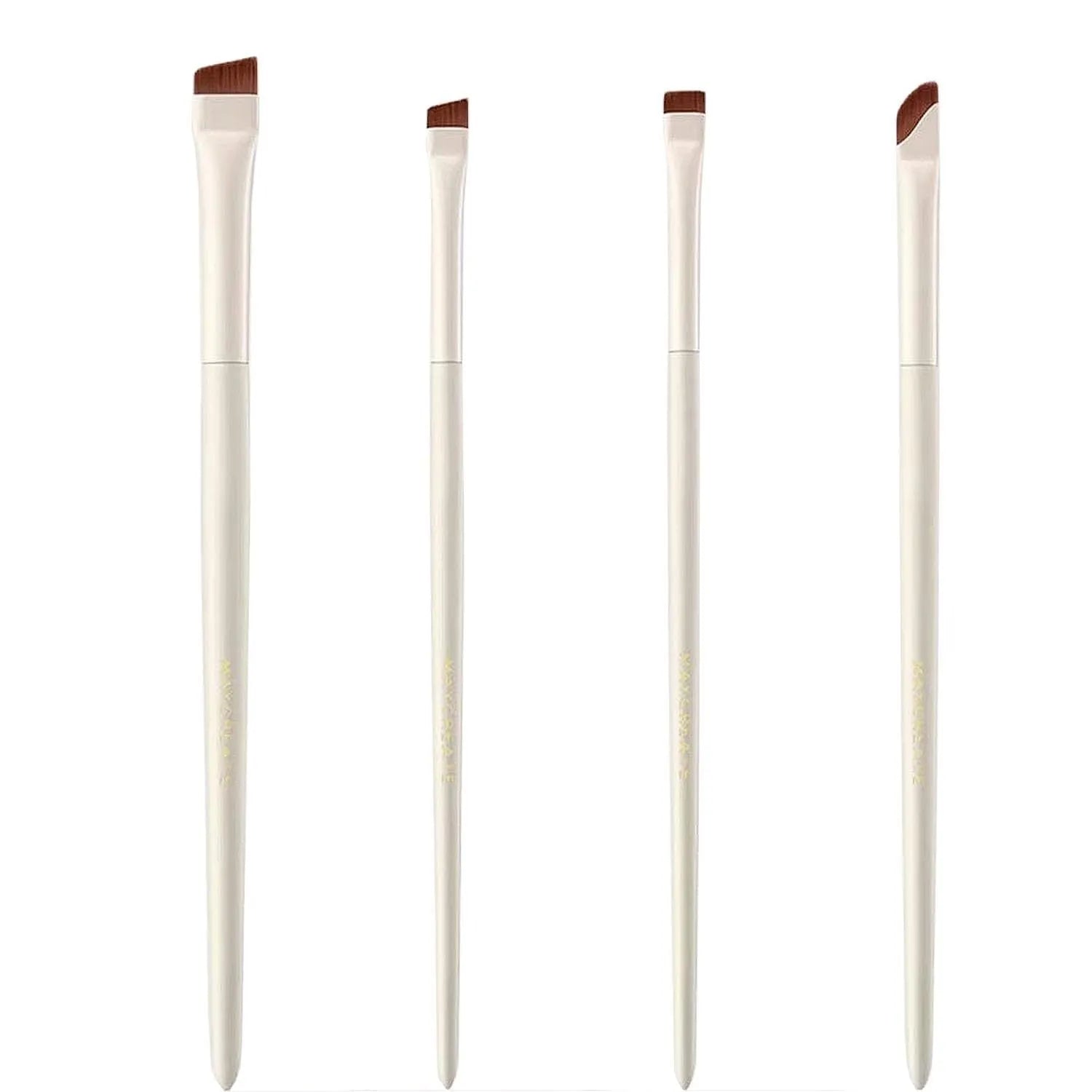 4 piece angled eyeliner and brow brush set with ultra thin precision brushes in leather case