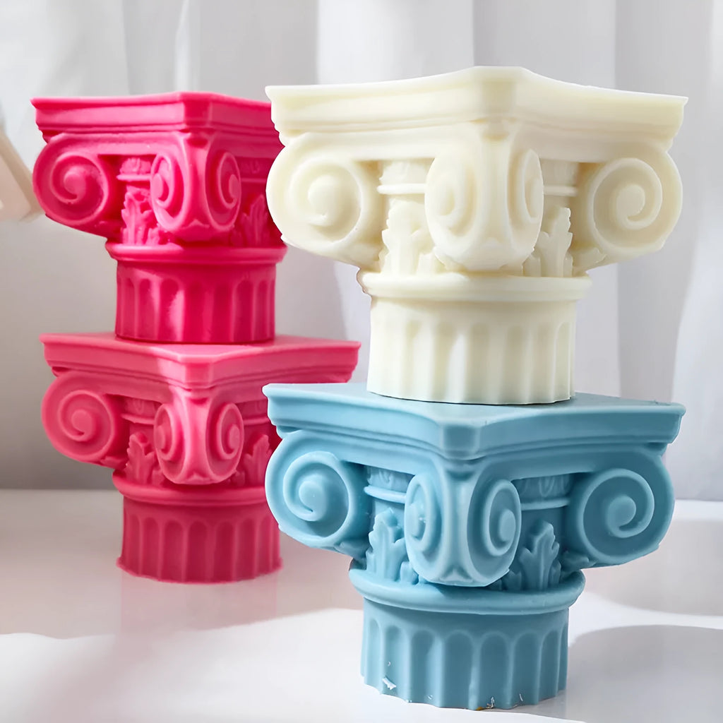 Flexible silicone Roman pillar mould for candles, baking, and craft projects.