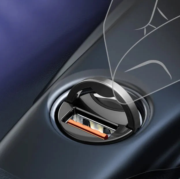 Baseus Electro-optical Grey single USB 30W PPS car charger with 1 metre cable.