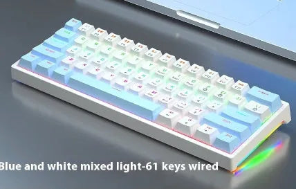61-key compact mechanical keyboard with blue-white tea switches and wired connection