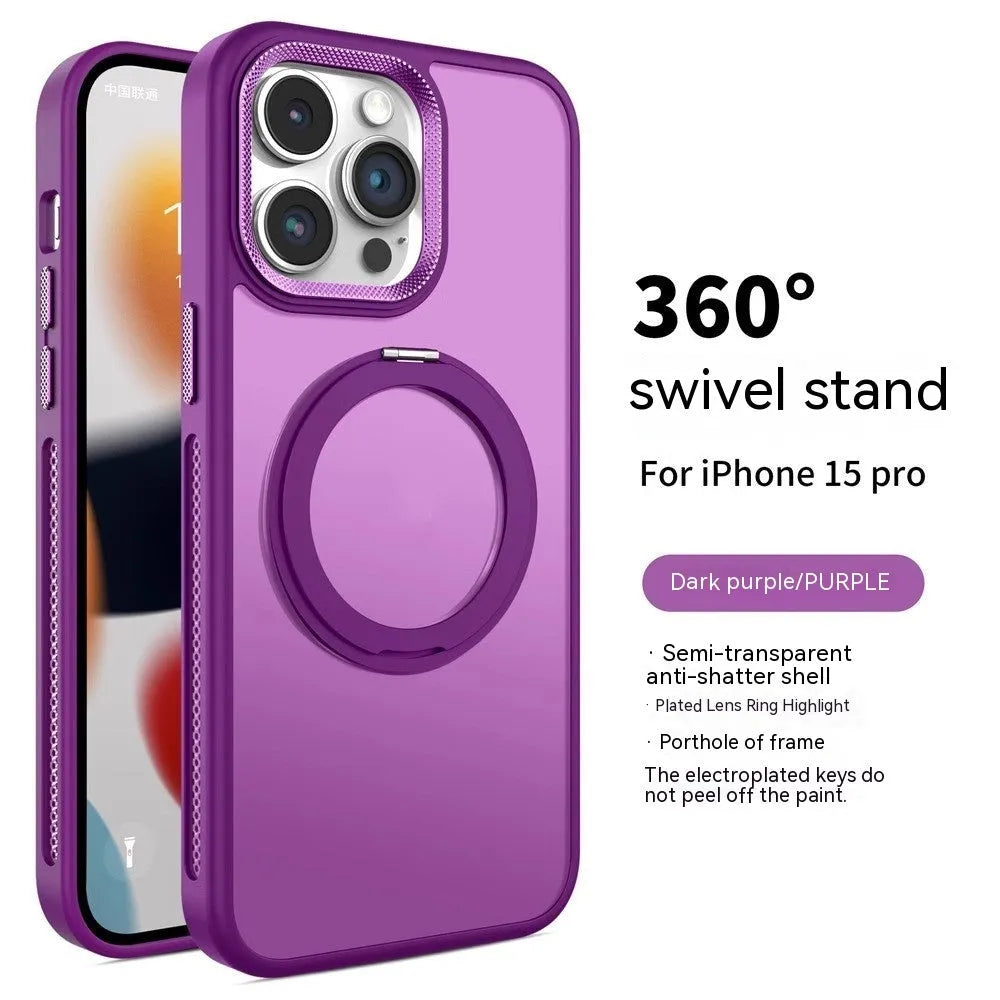 Rotating bracket magnetic phone case for Apple iPhone, frosted silicone, drop-resistant, Deep Sea Blue colour
