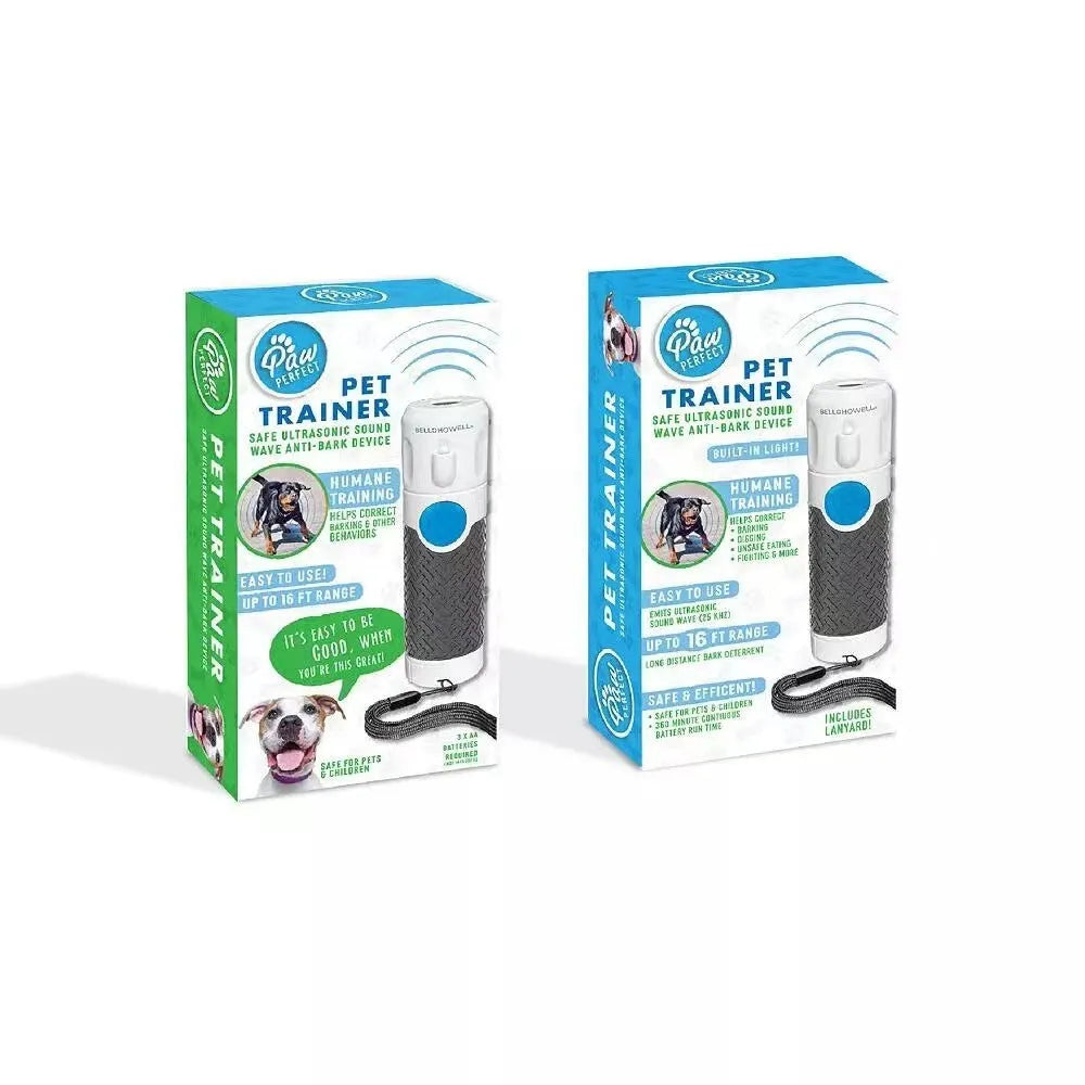 White ABS plastic handheld ultrasonic dog trainer for barking control.