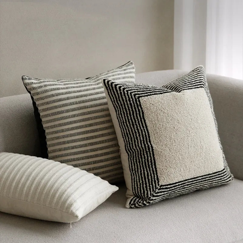 Black and white geometric towel embroidery square pillow cover 50x50cm for sofa cushion
