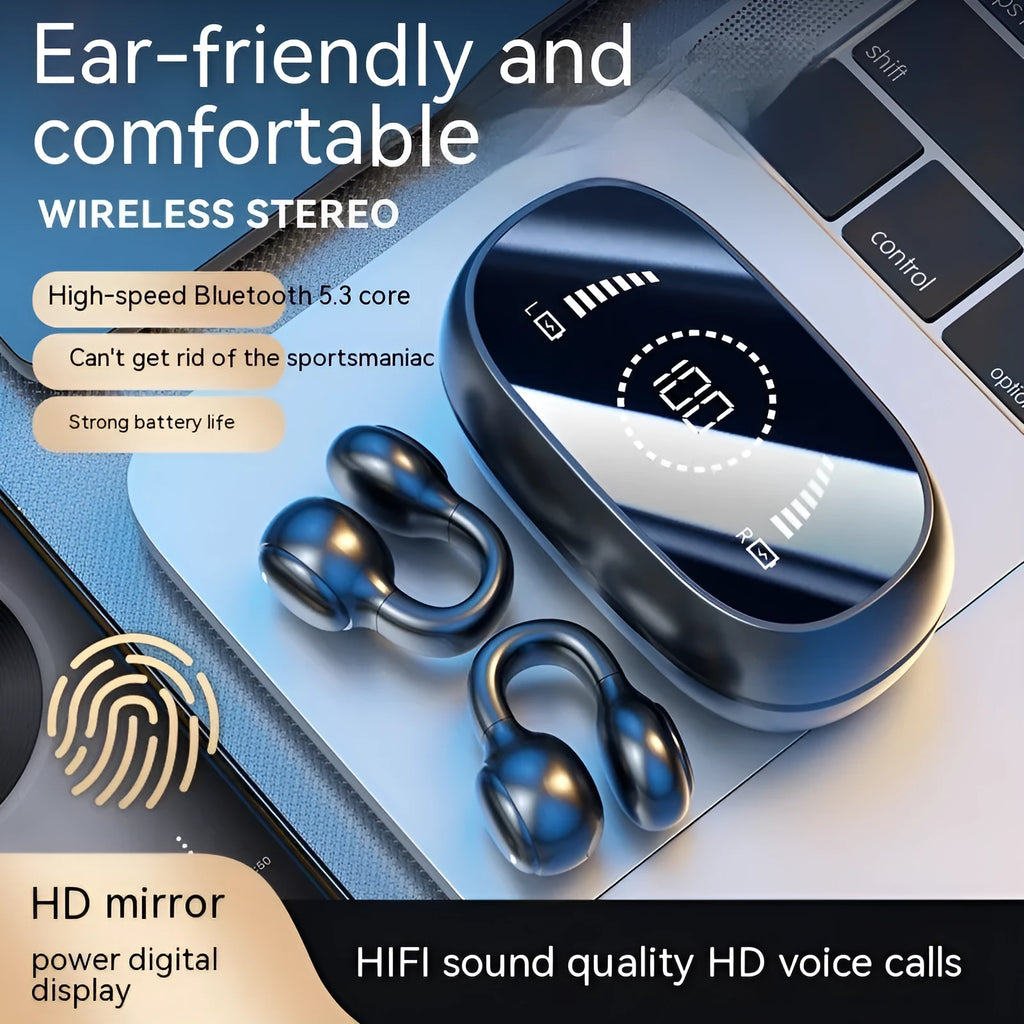 M47 Bluetooth wireless sports headset clip-on design in black with digital display screen
