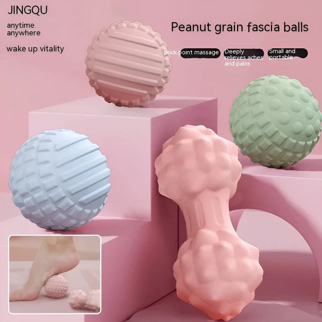Blue, green, pink, and purple 6cm TPR foot massage balls for yoga and fitness.