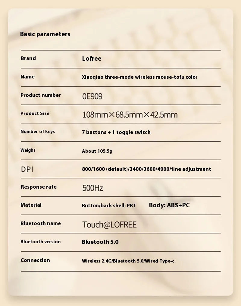 Tofu colour wireless mouse with three connectivity modes and adjustable DPI settings up to 4000dpi