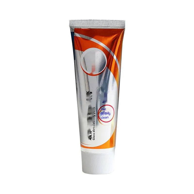 White bottle of 65ml car windscreen descaling paste and sponge mop for cleaning oily glass stains