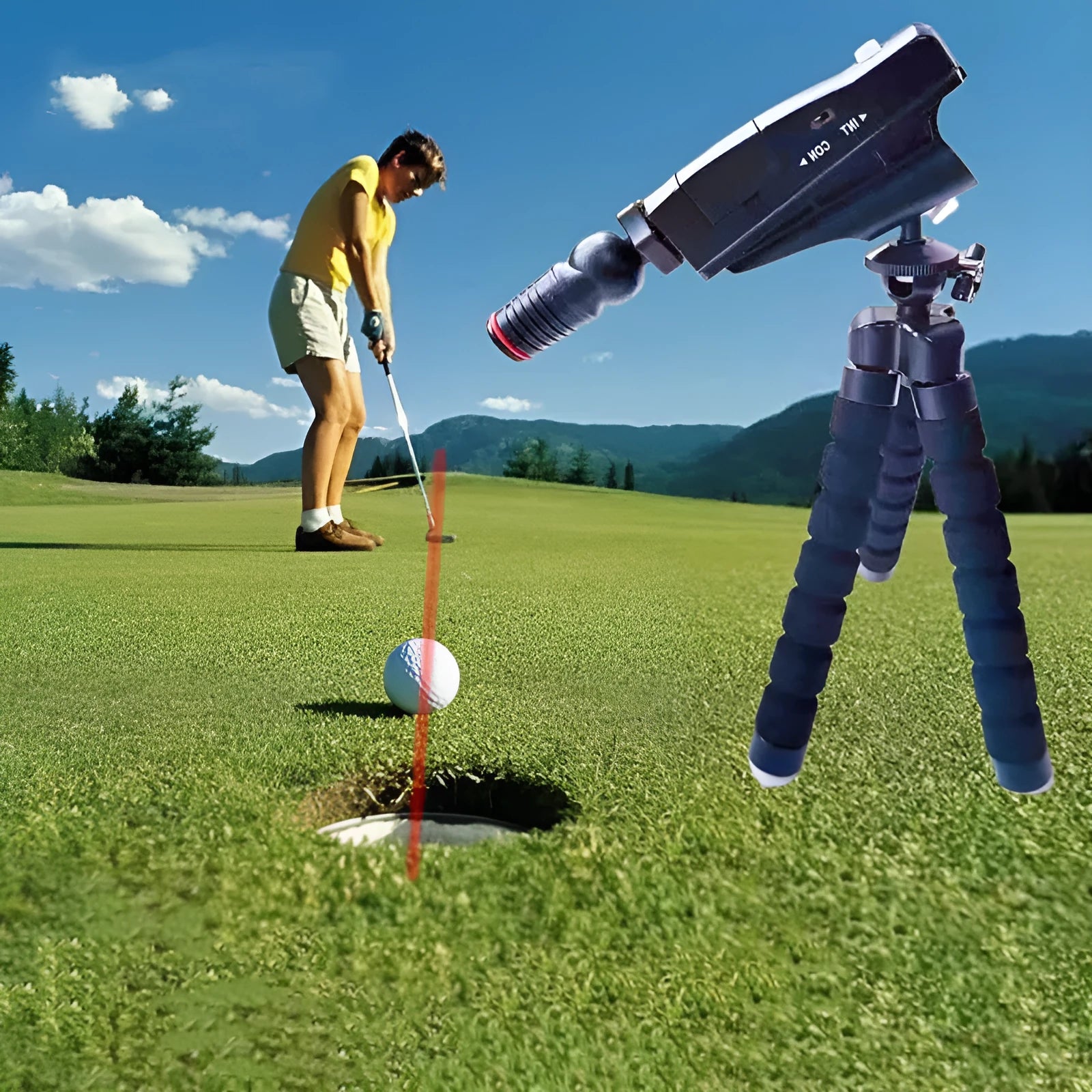 Golf putter laser aiming instrument for putting practice and alignment training.