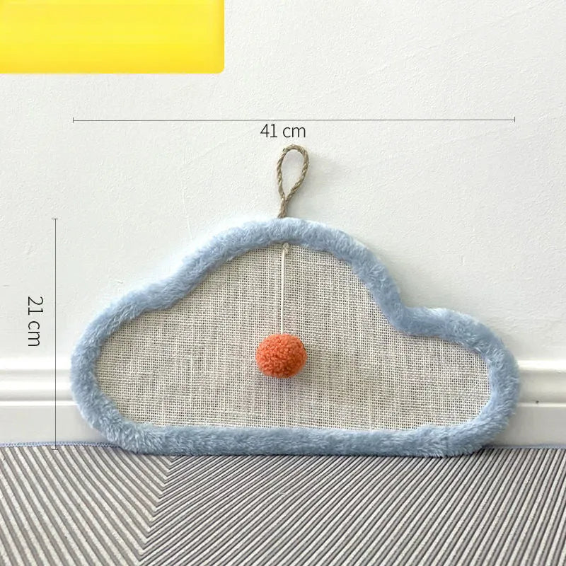 Natural sisal cat scratching mat with sleeping cat design, wall mounted