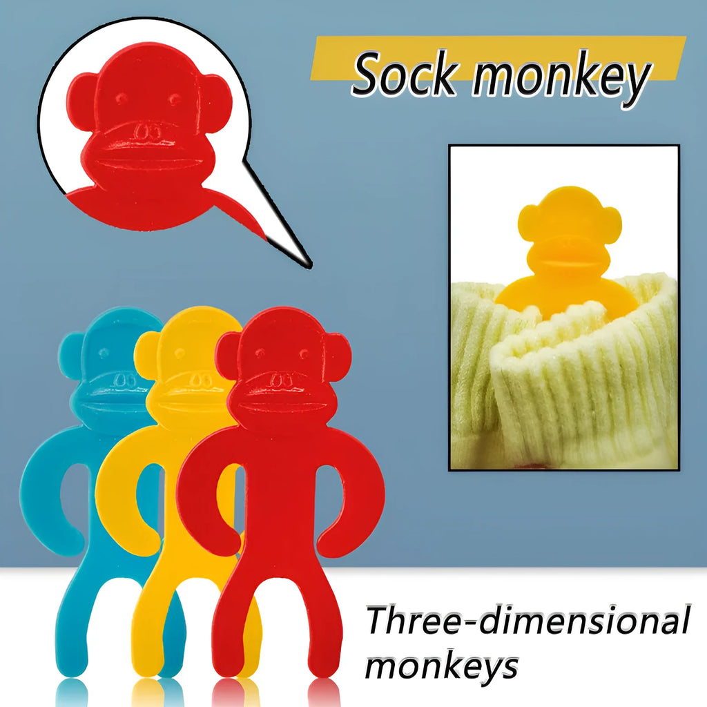 Plastic socks clips in blue, yellow, and red colours for laundry organisation