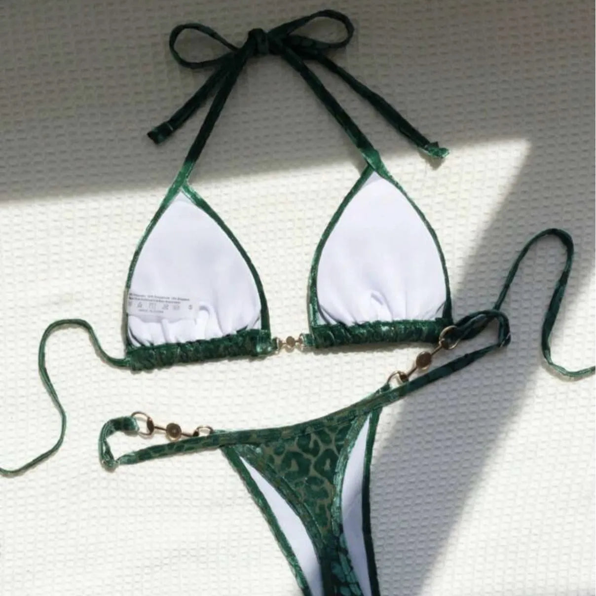 Pearl leopard print swimsuit bikini set with polyester fabric in blue and green leopard patterns