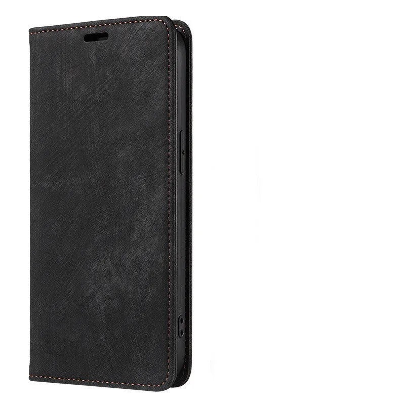 Magnetic leather flip phone case for iPhone in seven colours including grey, lake green, and pink