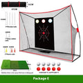 Golf swing wedge training net with 3-hole target, straw mat, practice balls and accessories