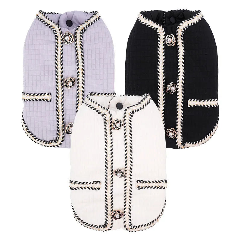 Quilted polyester pet coat in light purple for small to medium dogs autumn winter