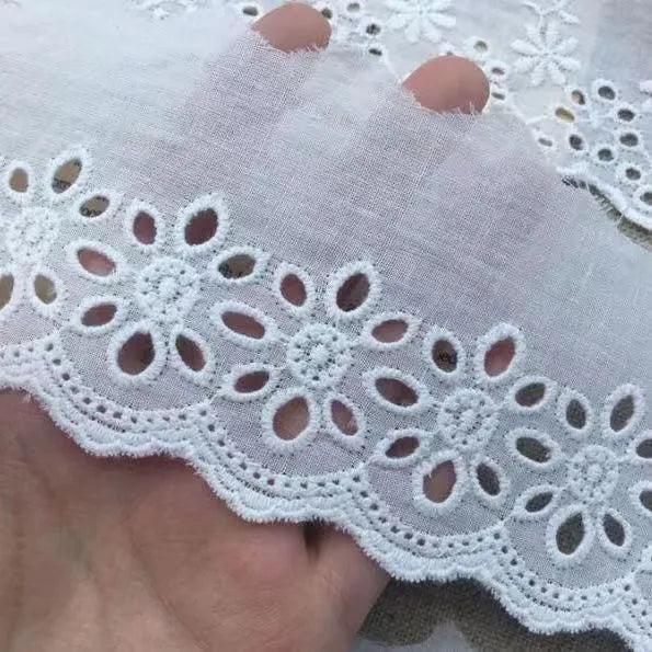 Embroidered lace cutout cotton trim in four widths for DIY clothing accessories