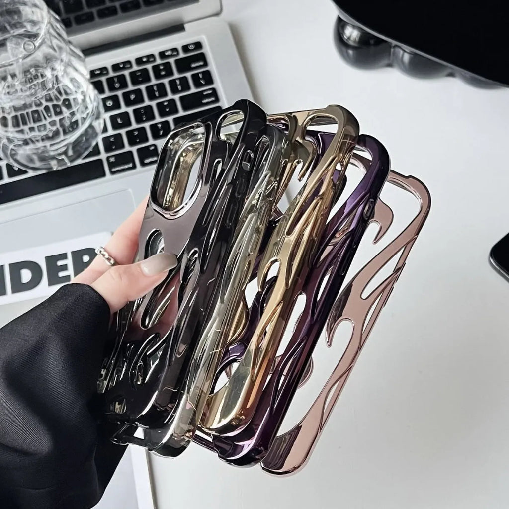 Electroplated hollow flame pattern soft TPU phone case for Apple iPhone in gold colour