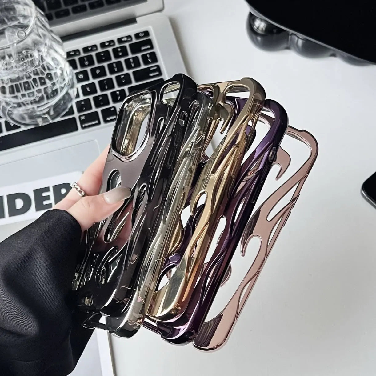 Electroplated hollow flame pattern soft TPU phone case for Apple iPhone in gold colour
