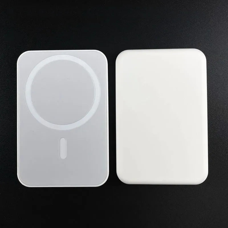 White magnetic wireless charger power bank with 5000mAh capacity and compact design