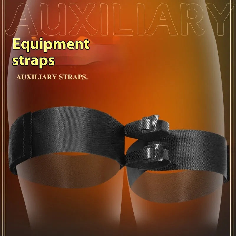 Black knitted sex toy strap for women showing adjustable appliance accessory design