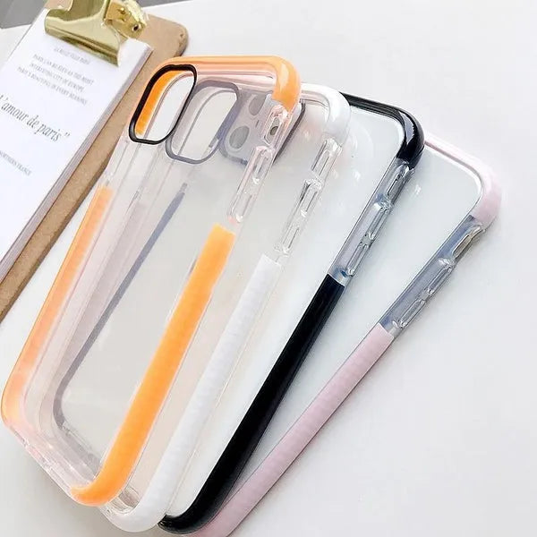 Two-colour TPU soft phone case with clear back and coloured edge for Apple iPhone