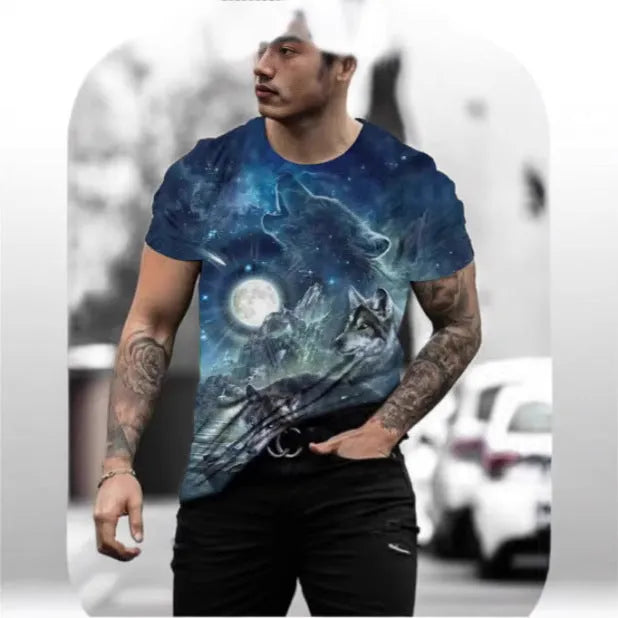 Retro 3D animal print men's t-shirt in polyester bird eye cloth fabric with digital printing