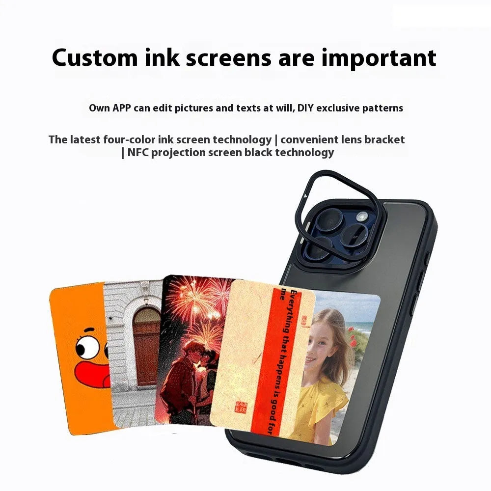 NFC projection screen four-colour E-ink bracket phone case for iPhone Pro models in graphite black with bracket shell