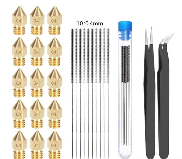 MK8 brass 3D printer nozzle and stainless steel cleaning pin kit for Ender 3