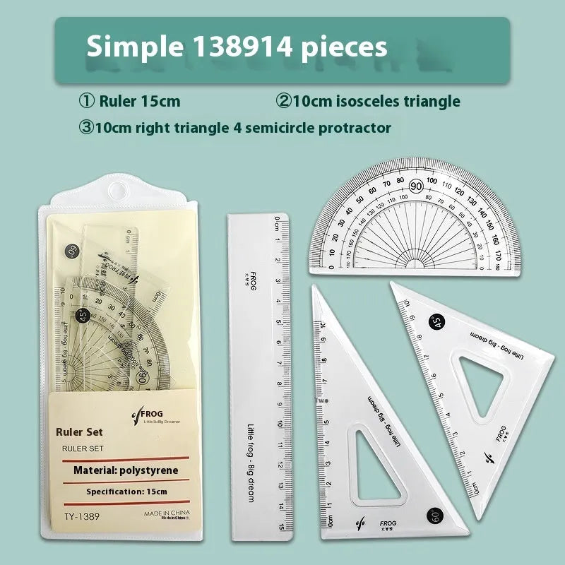 Youpai transparent acrylic ruler set with square and protractor on lined paper