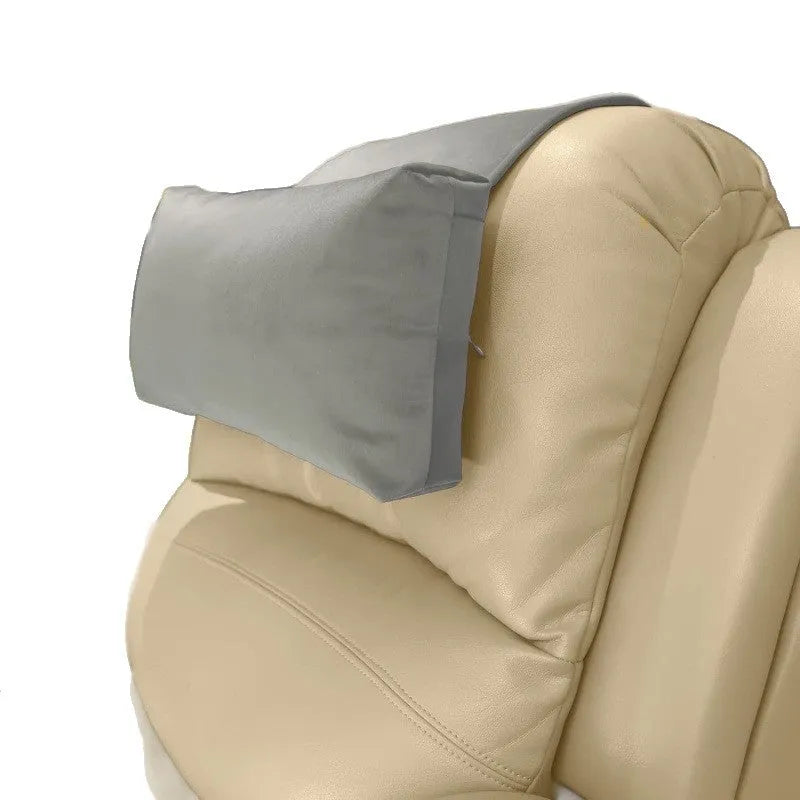 Gray adjustable fixed support car neck pillow with PP cotton fill, 60x40x11cm, on a car seat