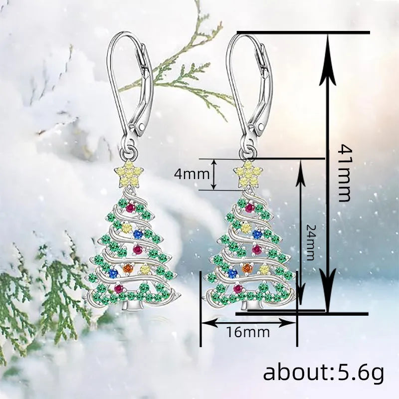 Women's Christmas tree pendant earrings in white gold colour with star detail and copper construction